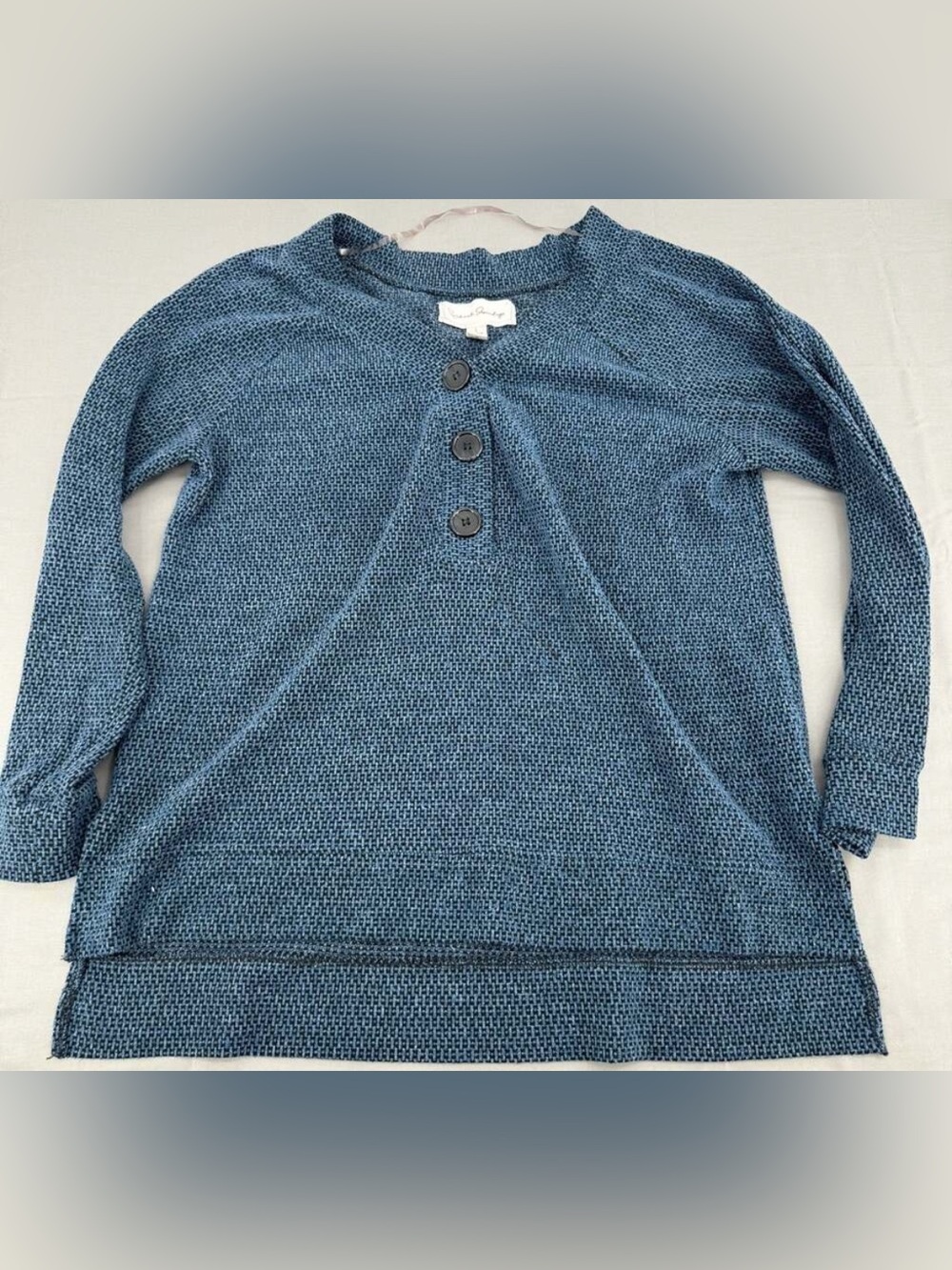 French Laundry Blue Textured Knit Long Sleeve Henley Top Size L